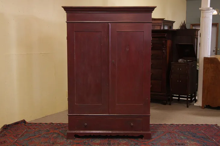 Victorian Pine Country Armoire, Red Paint