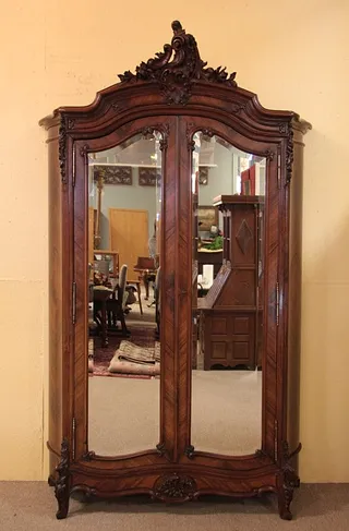 Carved Rosewood French Armoire, Curved Sides