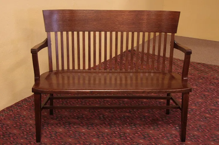 Arts & Crafts Antique Quartersawn Oak Bench