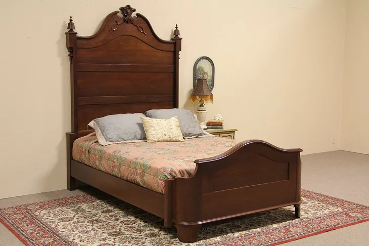 Queen Size Walnut 1860 Antique Victorian Bed (1)