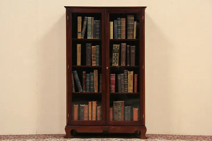 Bookcase, 1910 Antique Wavy Glass Doors, Adjustable Shelves