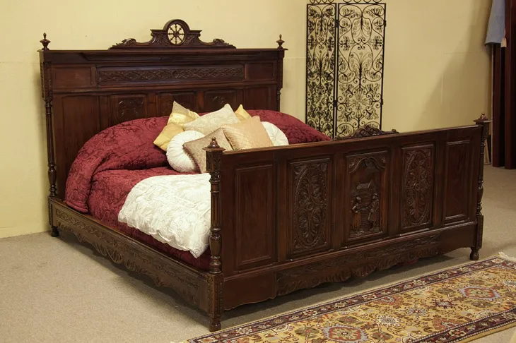 Brittany French Antique Carved King Size Bed (1)