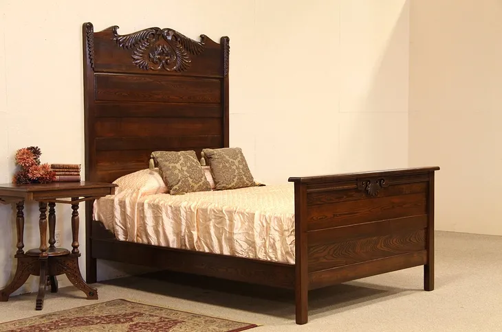 Victorian Carved Oak Antique Full Double Bed