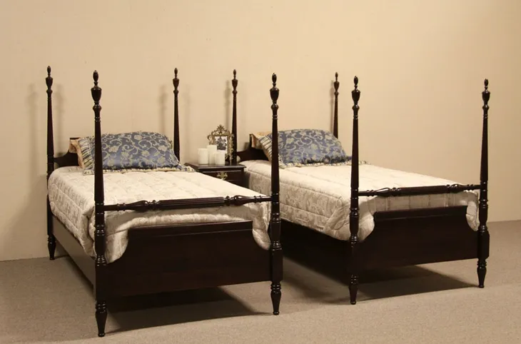 Pair Mahogany Twin Size Poster Beds