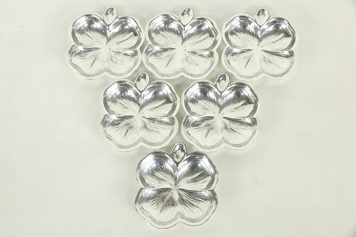 Set of 6 Sterling Silver 4 Leaf Clover Butter Chips or Nut Dishes Signed Lenox