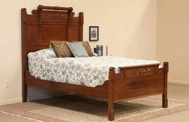 Victorian Eastlake Carved Walnut Full Size Bed