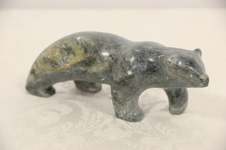 Inuit Hand Carved Soapstone Walking Bear Sculpture