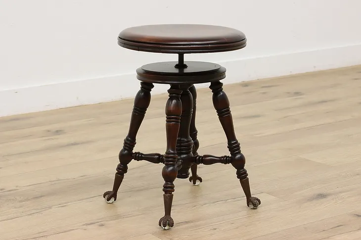 Victorian Antique Swivel Adjustable Piano Stool, Holtzman (1)