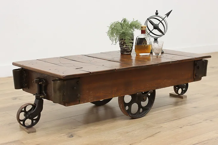 Industrial Salvage Antique Railroad Cart Coffee Table (1)