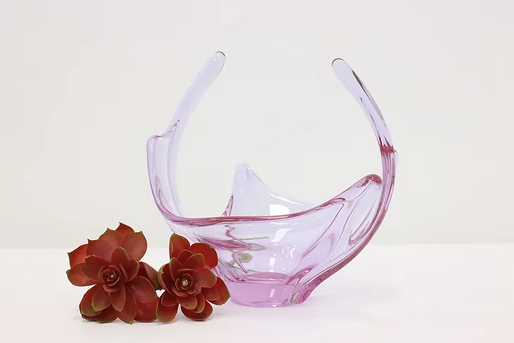 Murano Vintage Blown Purple Art Glass Bowl Sculpture (1)