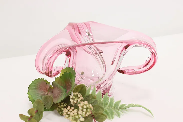 Cranberry Vintage Blown Glass Centerpiece Sculpture Signed (1)