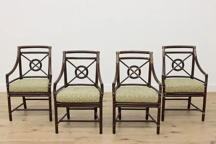 McGuire Vintage Set of 4 Rattan & Mahogany Patio Chairs #49115