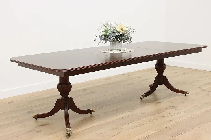 Georgian Vintage Banded Mahogany Dining Table, Extends 8' #48835