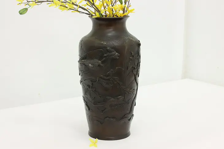 Chinese Antique Bronze Flower Vase, Phoenix #49141
