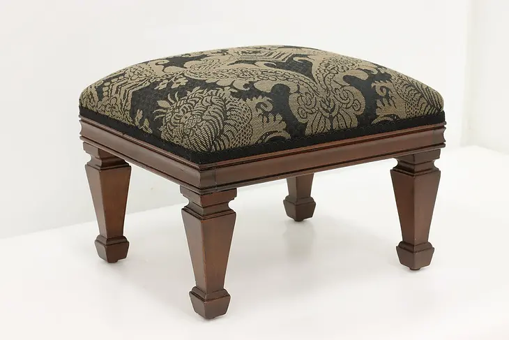 Traditional Vintage Carved Walnut Footstool, New Upholstery #48437