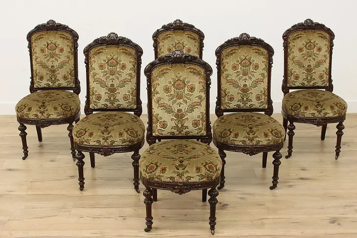 Set of 6 Antique Victorian Upholstered Oak Dining Chairs #48144