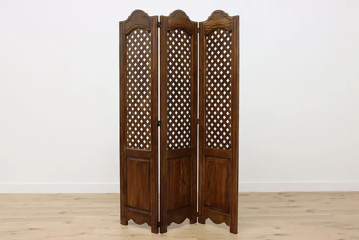 Country French Design Vintage Carved Oak 3 Panel Screen #49703