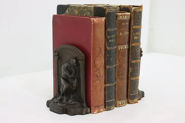 Pair of Antique Bronze Finish Rodin The Thinker Bookends (1)