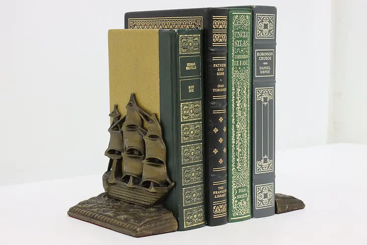 Pair of Vintage Sailing Ship Cast Iron Bookends, Victor #48873