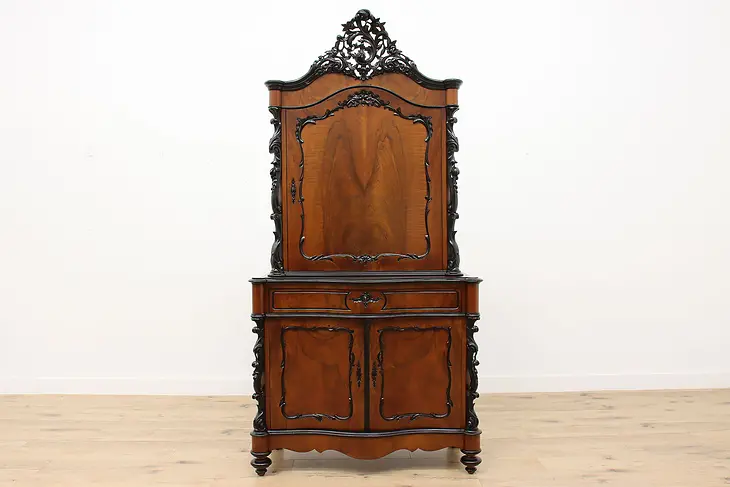 Austrian Carved Walnut Antique Bar or China Cabinet #49930