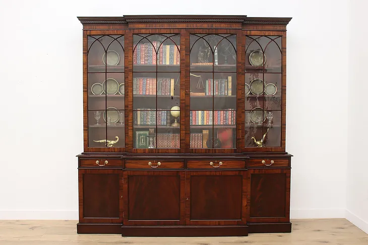 Georgian Antique Mahogany Bookcase China Cabinet, Wavy Glass #49578