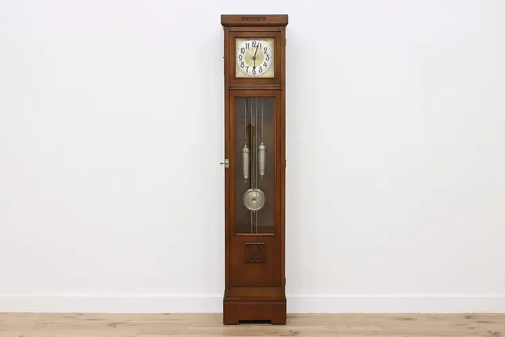 Art Deco Antique Oak Tall Case Grandfather Clock, Lenzkirch #40157