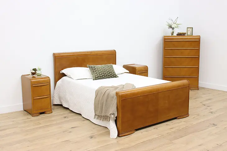 Art Deco Waterfall 4 pc Bedroom Set Full Size Bed, Lenoir #50119