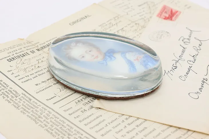 Young Girl Portrait Vintage Glass Paperweight, Past Times #49004