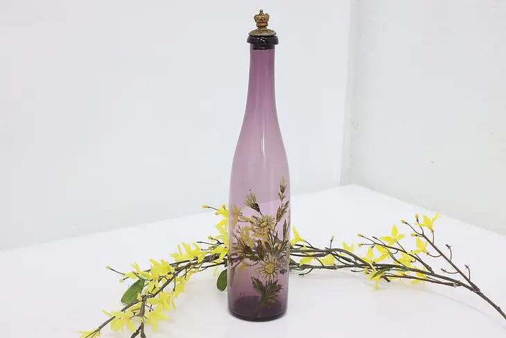 Victorian Glass Antique Barber Bottle Hand Painted Flowers #50428