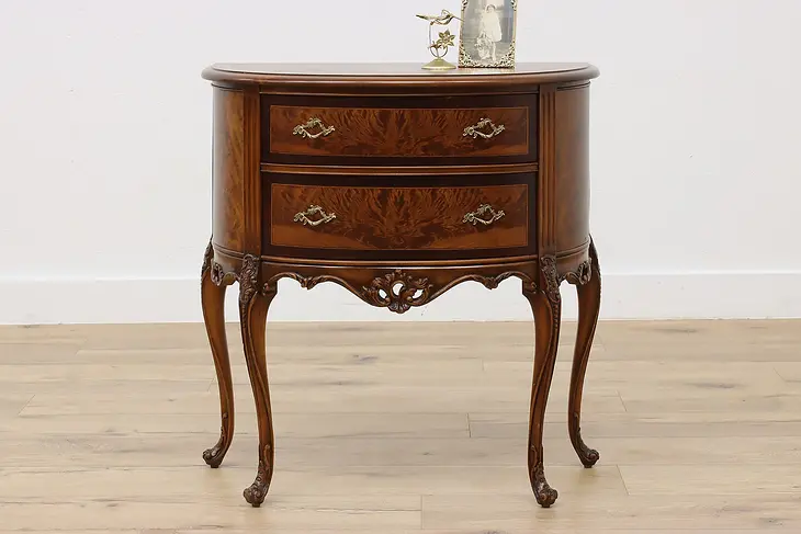 French Design Antique Rosewood & Elm Demilune Hall Console #50451