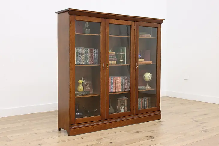Victorian Antique Oak Triple Office or Library Bookcase #50344