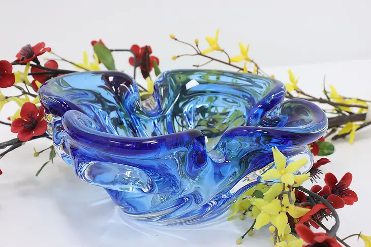 Canadian Vintage Blown Blue Glass Flower Shape Bowl, Chalet #49303