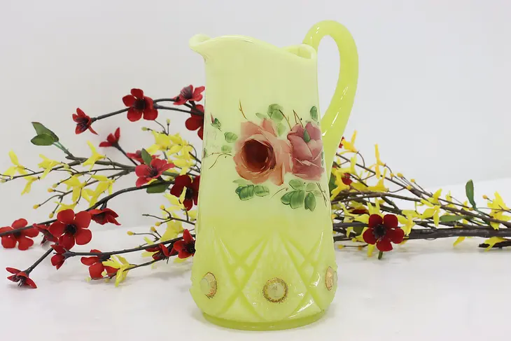Yellow Glass Antique Dear Mother 1917 Pitcher Flower Vase #50429