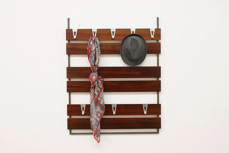 Midcentury Modern Vintage Rosewood Coat & Hat Wall Rack #50609