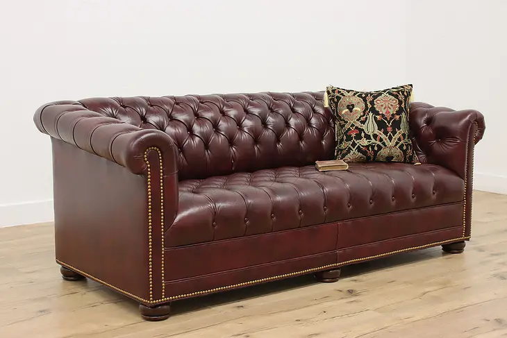 Chesterfield Tufted Leather Vintage Sofa, Hancock & Moore #48666