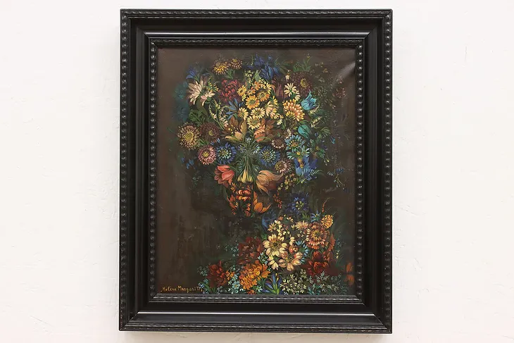 Floral Face Vintage Original Oil Painting, Margaritis 20" #50557