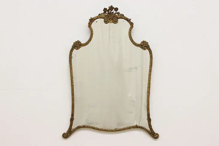 French Antique Carved Flowers Hall or Boudoir Wall Mirror #50295