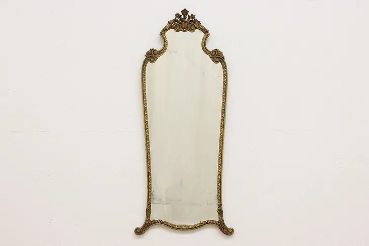 French Antique Hall or Boudoir Wall Mirror, Carved Flowers #50296