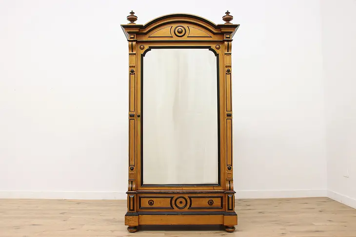 Victorian Antique Carved Butternut Armoire Wardrobe, Mirror #50458