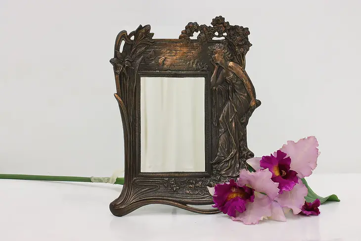 Art Nouveau Vintage Cast Iron Easel Mirror or Picture Frame #48877
