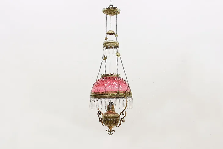 Victorian Antique Cranberry Glass Oil Chandelier Miller #51001