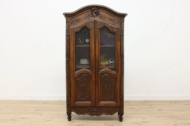 Country French Antique Carved Walnut Wardrobe or Bookcase #51020