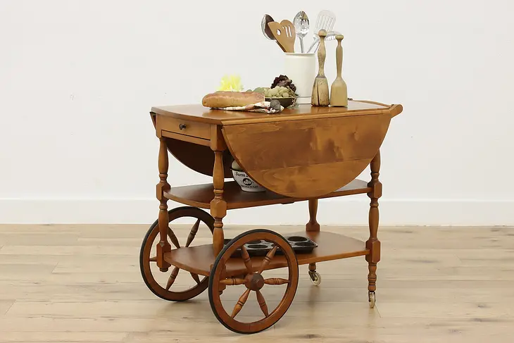Traditional Vintage Maple Dropleaf Rolling Bar or Tea Cart #51002