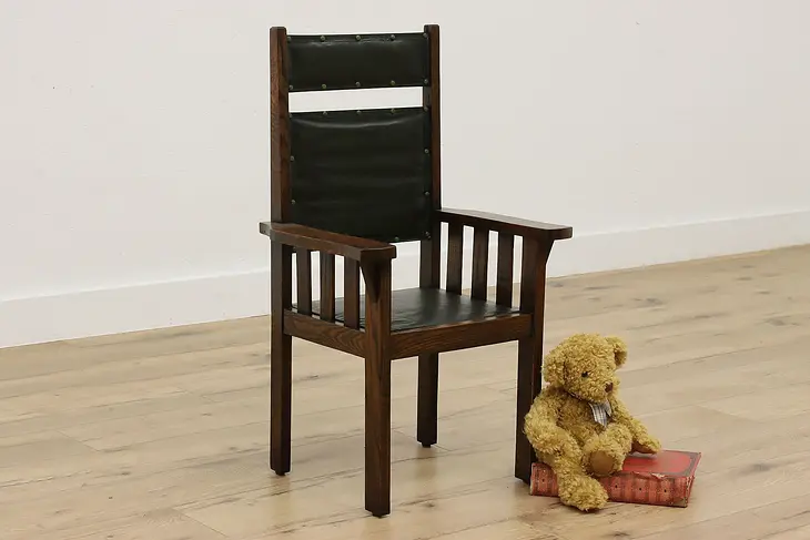 Craftsman Antique Oak & Oil Cloth Child Size Chair #51017