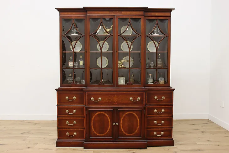 Georgian Design Vintage Mahogany China Display Cabinet Inlay #51036