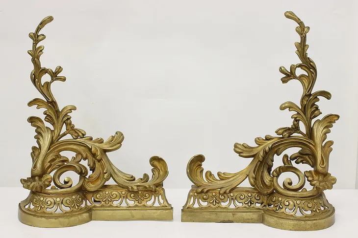 Pair of Renaissance Design Antique Brass Fireplace Chenets #49341