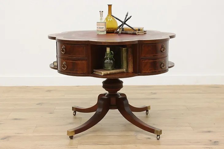 Georgian Design Vintage Flower Shape Mahogany Drum Table #50969