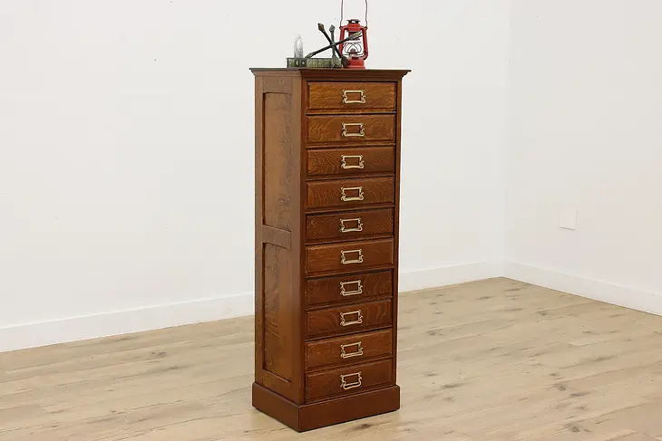 Traditional Antique 10 Drawer Oak File Cabinet or Dresser #51073