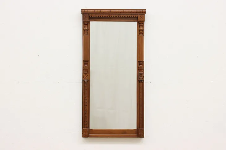 Victorian Eastlake Antique Carved Walnut Hall Mirror #51011