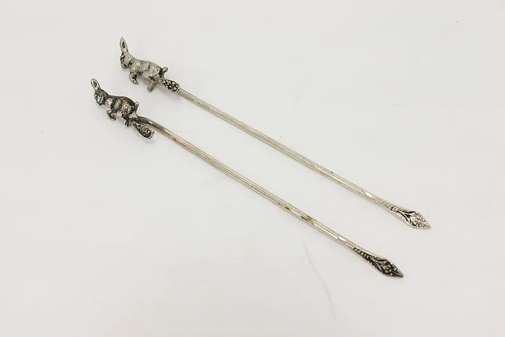 Pair of Antique Silverplate Cocktail Picks, Rabbits #50664